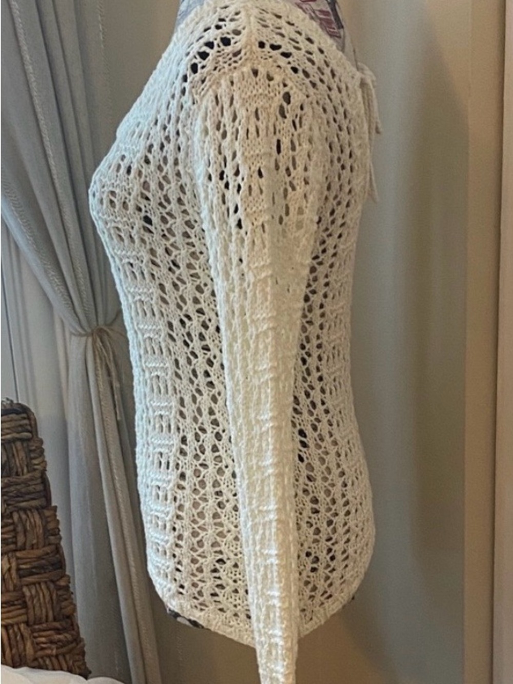 VENUS Ivory Crochet Open Knit Boho Sweater Top XS - Picture 7 of 8